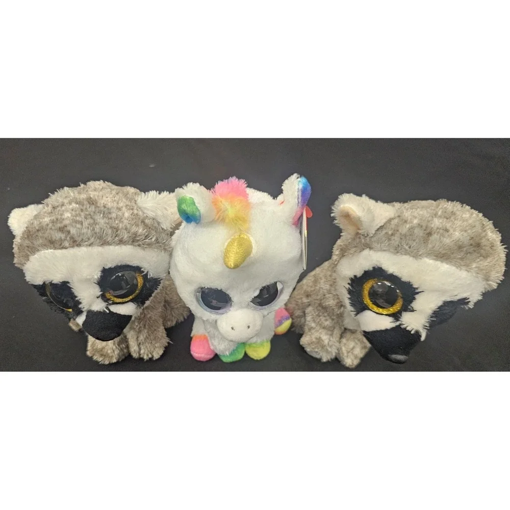 Ty‎ Beanie Boos Linus Lemur & Pixy Unicorn Plush Lot of 3 Stuffed Animals 6in